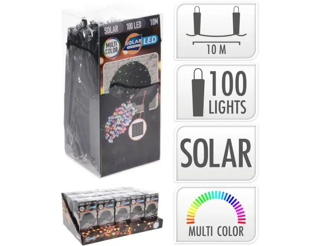 100 Ηλιακά Φωτάκια LED - 10 Μέτρα + 2 Μέτρα σύνδεσης, Κανονική Διάταξη, Πράσινο καλώδιο PVC - Πολύχρωμο CZ6540080