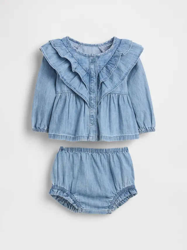 Βρεφικό Τζιν Σύνολο Σετ με Βολάν Medium wash