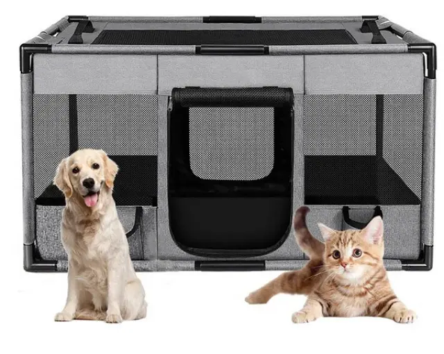 PLAYPEN ΥΦΑΣΜΑΤΙΝΟ ΠΑΡΚΟ ΣΚΥΛΟΥ LARGE 100*60*55cm ΓΚΡΙ