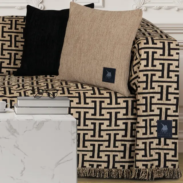 Ριχτάρι Διθέσιο 180Χ250 Essential Greenwich Polo Club 3932 Beige-Black 70% Ακρυλικό Σενίλ-20% Βαμβάκι-10% Πολυέστερ 2