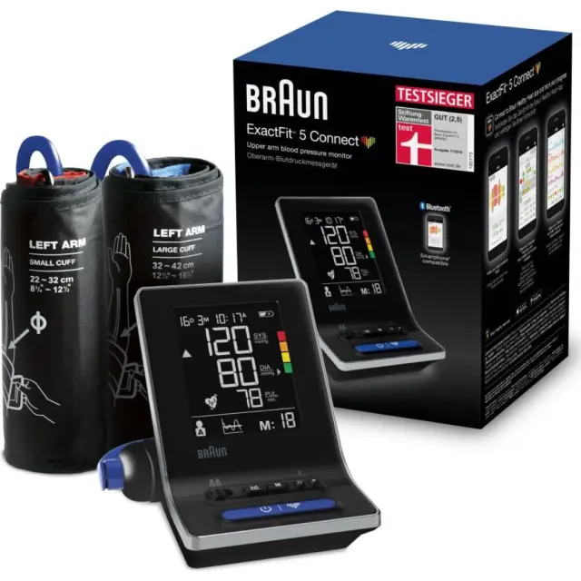 Braun ExactFit 5 Connect BUA6350EU Ηλεκτρονικό Πιεσόμετρο Μπράτσου με Bluetooth, 2 Περιχειρίδες + Μνήμη 2 Χρηστών