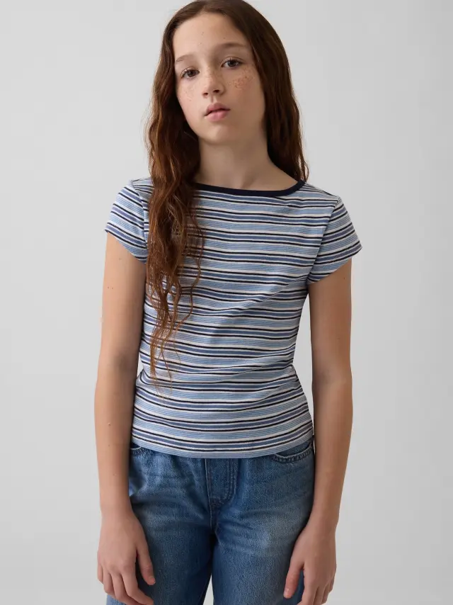 Παιδική Cap-Sleeve Fitted Μπλούζα Blue stripe