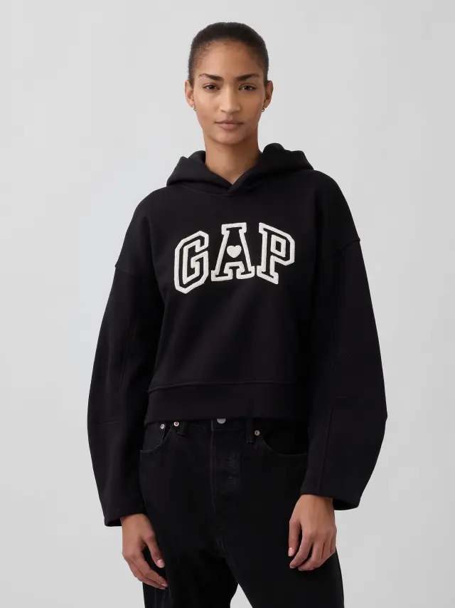 Γυναικείο Φούτερ με Κουκούλα VintageSoft Oversized Cropped με Μανίκια Balloon BLACK 1
