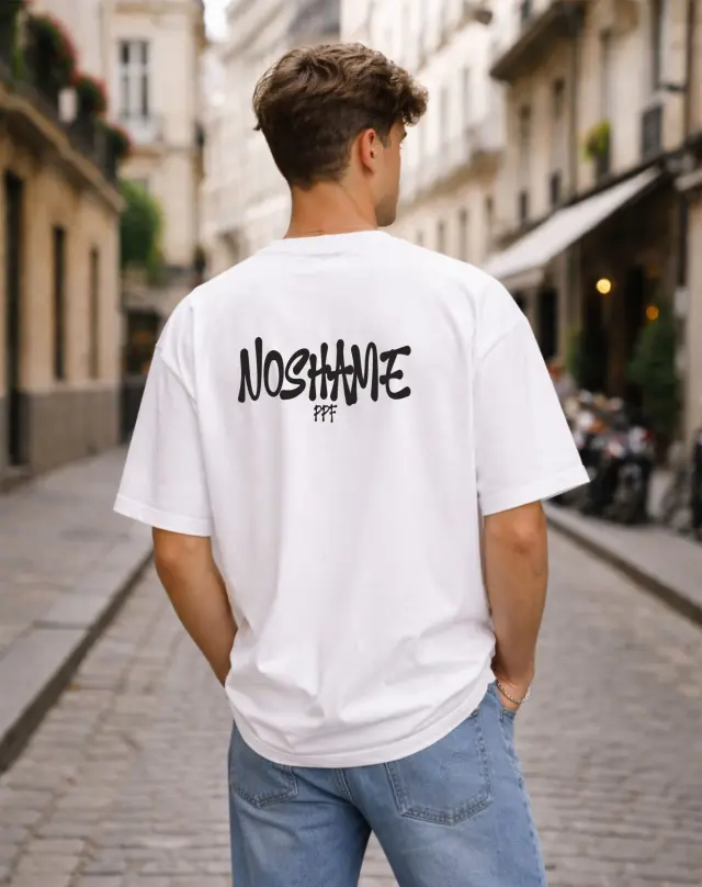 T-shirt Noshame® Oversized Λευκό με τύπωμα - 142613 - XXL