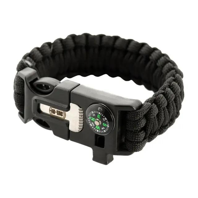 M-TAC Paracord Bracelet With Sspark Cutter, Compass and Whistle-βραχιόλι επιβίωσης - 01-Black-Μαύρο