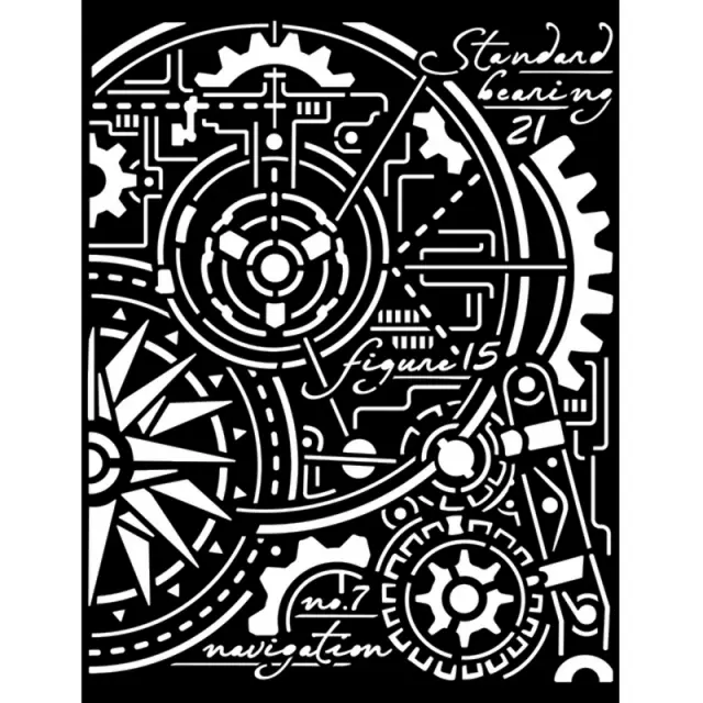 Thick Stencil Stamperia 20x25cm, Sir Vagabond Aviator, Gear compass