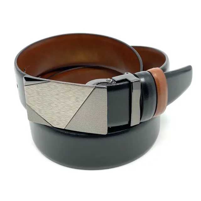 Μαύρη Ταμπά Ζώνη Διπλής Όψης P.U. Leather με Αγκράφα Πλακάκι 3,5 cm - 110cm