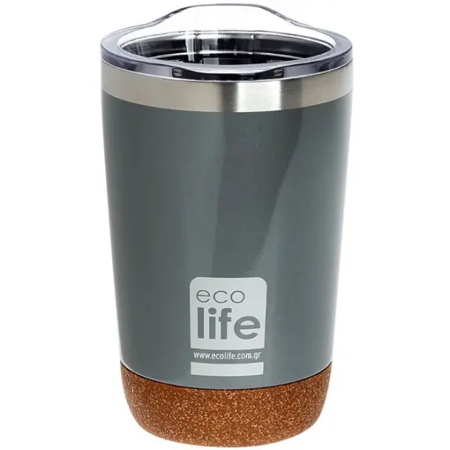 Ecolife® - Coffee Cup Ποτήρι Θερμός 0.37lt (Cork Bottom)- Ανοιχτό Γκρι.