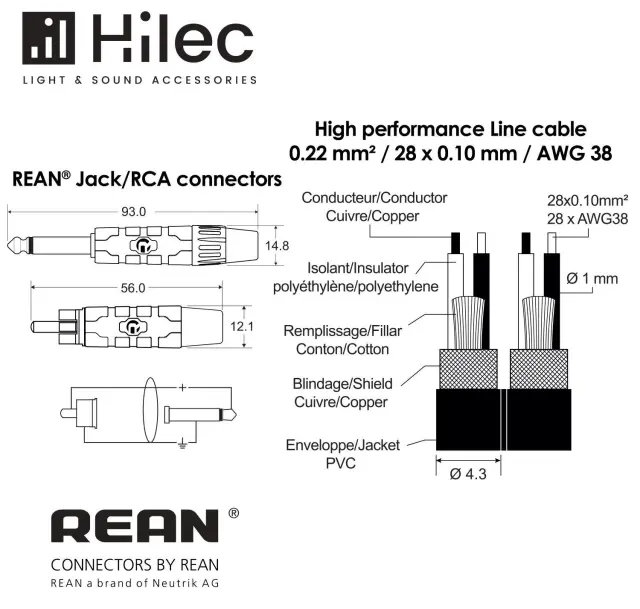 HILEC CLPRO-2JM2RCA/3 ΚΑΛΩΔΙΟ ΗΧΟΥ ΜΗΚΟΥΣ 3m 2