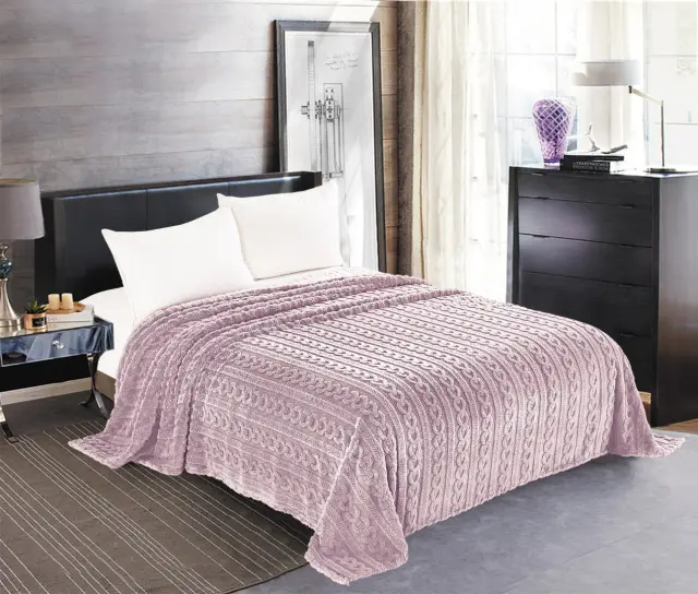 Κουβέρτα fleece braid (220cm x 240cm) λιλά - -