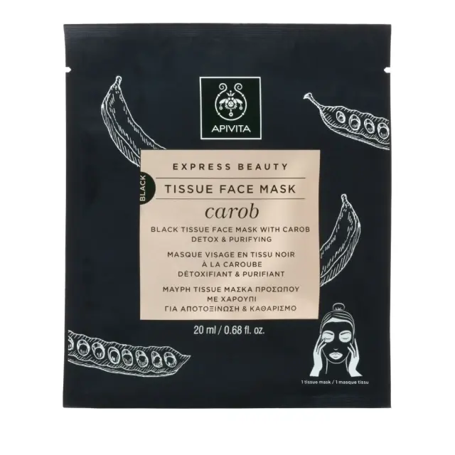 Apivita Express Beauty Tissue Μάσκα Προσώπου για Αποτοξίνωση carob Καθαρισμό με Χαρούπι 20ml