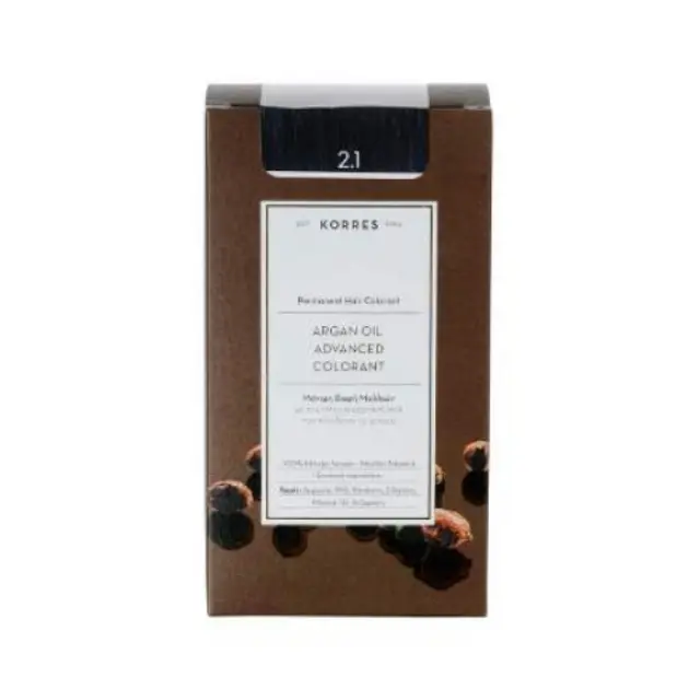 Korres Argan Oil Advanced Colorant Μόνιμη Βαφή Μαλλιών 2.1 Μαύρο Μπλέ, 50ml 2