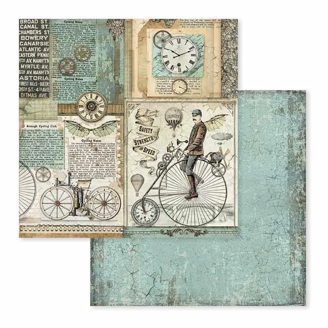 Χαρτί Scrapbooking Stamperia Διπλής Όψης - Voyages Fantastiques Retro Bicycle - 31x30cm