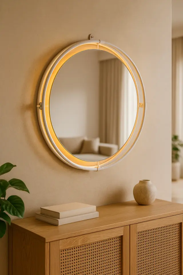 Stewehome Στρογγυλός καθρέφτης τοίχου με LED φωτισμό και ασύρματη λειτουργία Λευκό 60x60 cm 2