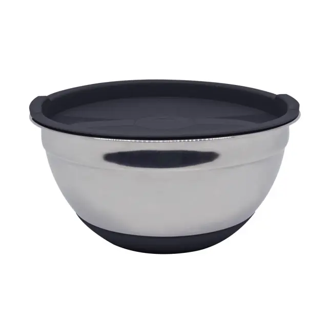 Μπολ Με Μαύρο Καπάκι Και Βάση Σιλικόνης 2.5lt Inox Ankor 2