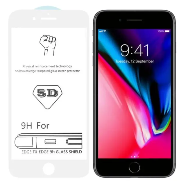 Tempered Glass for iPhone 7/8 Plus Full Cover White 9H OEM