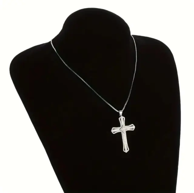 Ghetto CZ Full Diamond Plated Cross Pendant Necklace 2