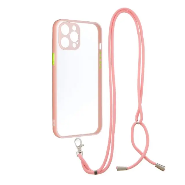 Θήκη Σιλικόνης με Κορδόνι για το Λαιμό Για iPhone 12 Pro Max - Διαφανο / Ροζ OEM