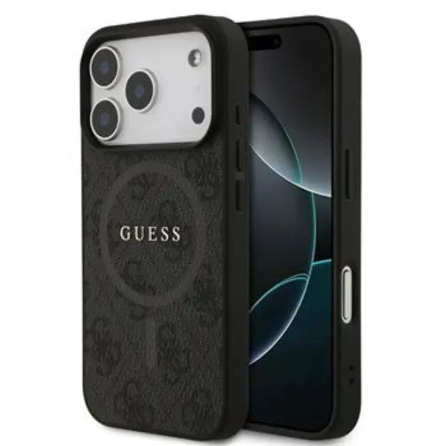 Guess PU Leather 4G Colored Ring MagSafe Case for iPhone 17 Pro Black