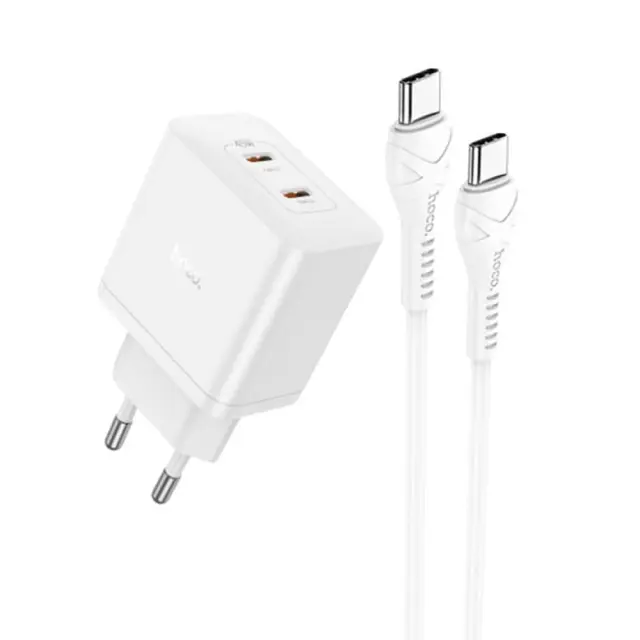 Hoco Φορτιστής με Διπλή Θύρα USB-C και Καλώδιο USB-C 45W Λευκός N35