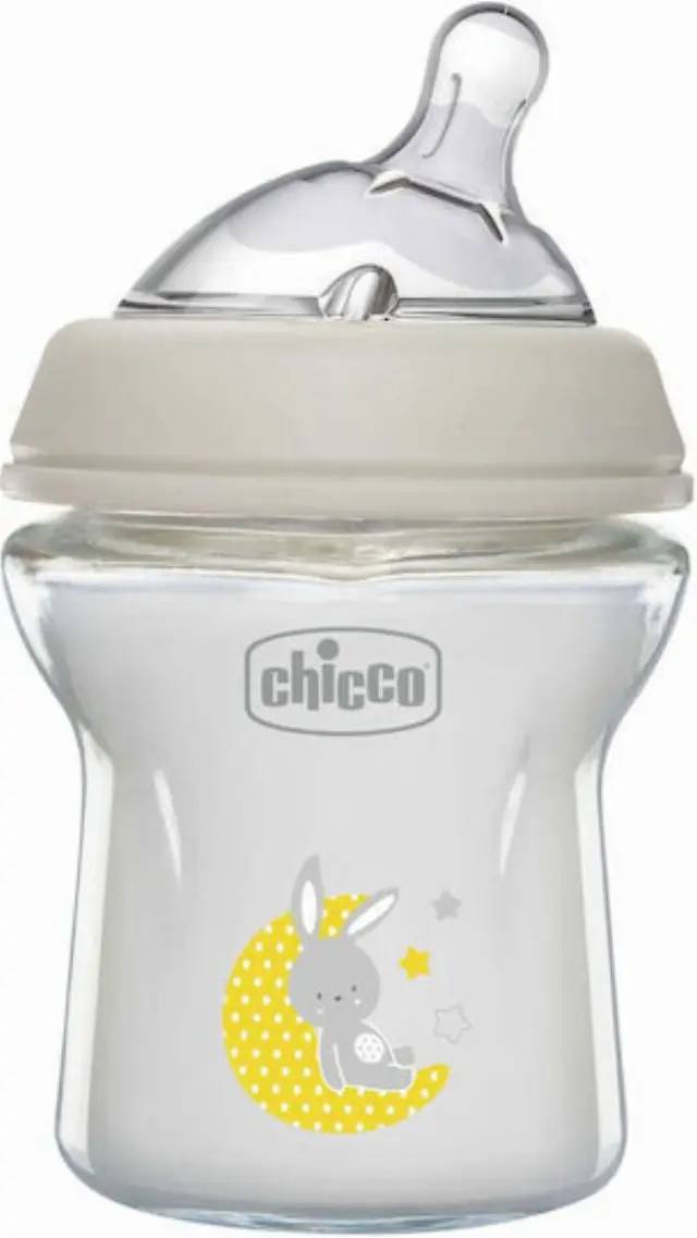 CHICCO Γυάλινο Μπιμπερό Natural Feeling Κατά των Κολικών με Θηλή Σιλικόνης για 0+ μηνών Γκρι Κουνελάκι 150ml