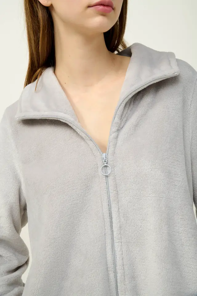 Γυναικεία Fleece Ρόμπα με Φερμουάρ Vamp 23282 GRAY SILVER 2