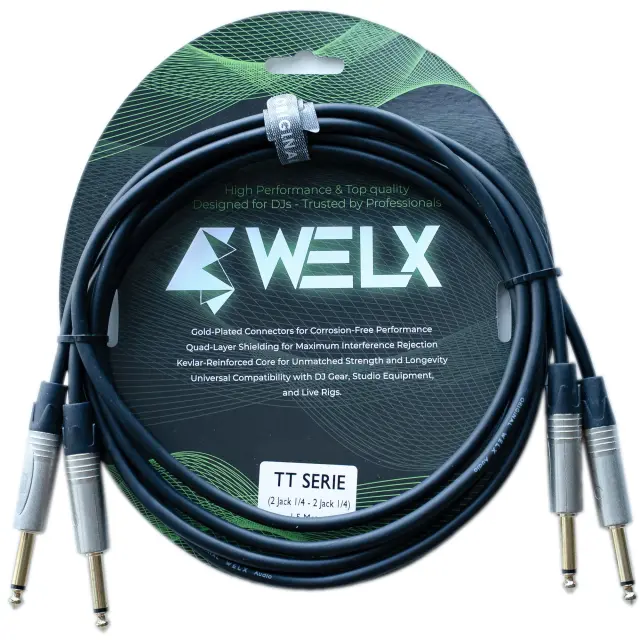WELX Premium 2 X 6.5mm MONO JACK to 2 X 6.5mm MONO JACK Cable – 1.5m (TT) (Black)