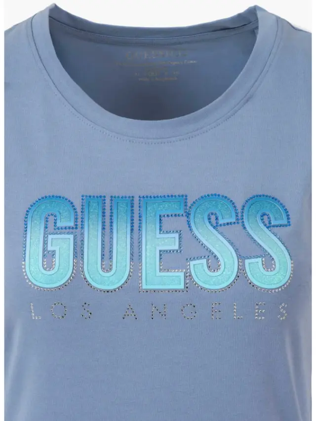 Guess Γυναικεία Μπλούζα Βαμβακερή με Τιράντες Καρό Μπλέ Ανοιχτό W5GI14J1314-A70Q 2