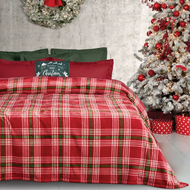 Κουβέρτα 220x240 Υπέρδιπλη 330gsm Fleece Das Home 1361 Red-Green 100% Πολυέστερ
