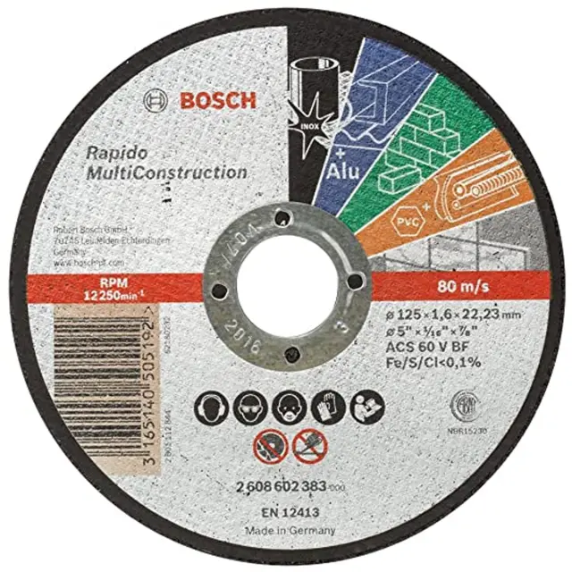 Δίσκος Κοπής Επίπεδος BOSCH RAPIDO MULTI CONSTRUCTION 125x1.6mm