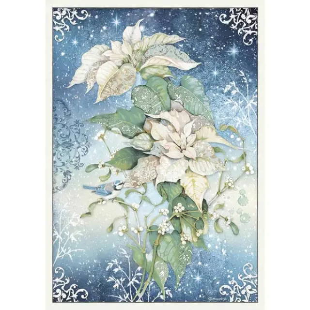 Stamperia Ριζόχαρτο για Decoupage - Poinsettia White- A3