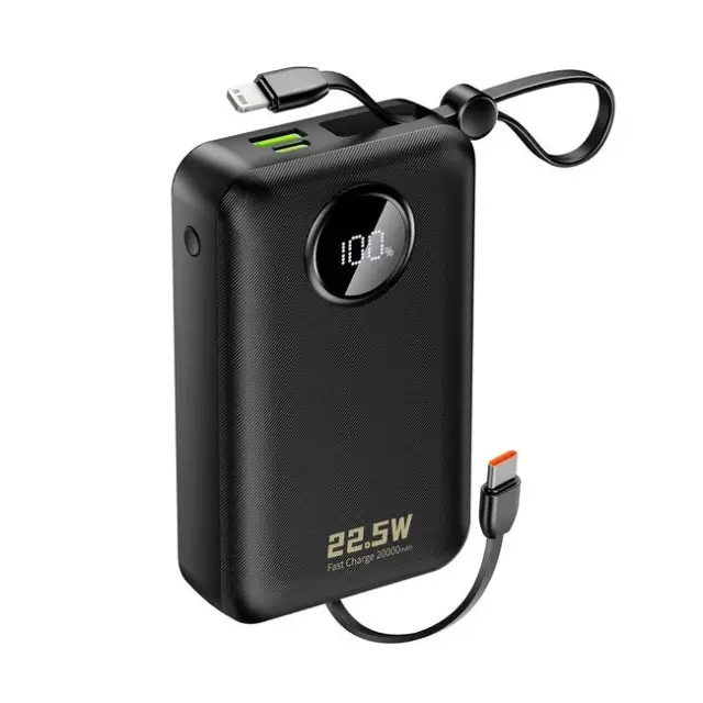 Dudao PowerBank K14+ 20000mAh 22.5W USB-C / USB-A / Built-in Lightning &USB-C Cables Black