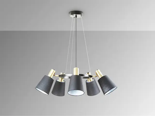 Κρεμαστό φωτιστικό Gisela Black Brass 5L με ρυθμιζόμενα καπέλα Μαύρο Σατινέ ορείχαλκος