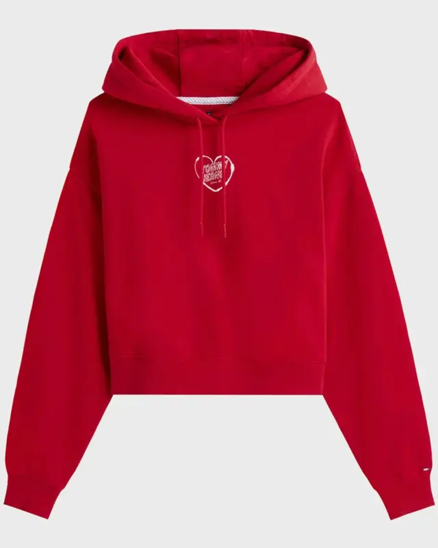 Tommy Jeans Γυναικείο Cropped Hoodie με Λογότυπο – Κόκκινο Tommy Hilfiger - XS