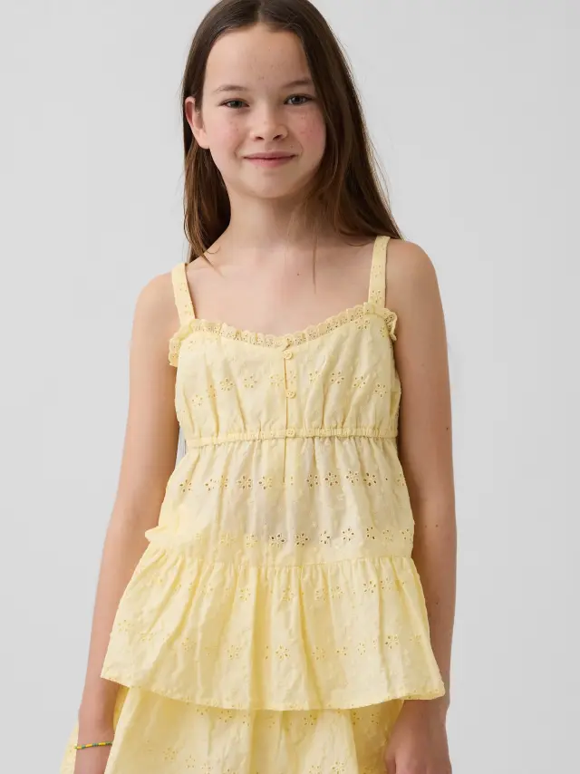 Παιδικό Tiered Eyelet Αμάνικο Τοπ Maize yellow