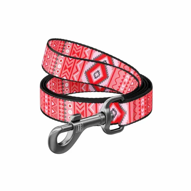 Wau Dog Οδηγός Περιπάτου Nylon Short Leash Etno Red (122cm) 0x0x0.02cm Ροζ - M