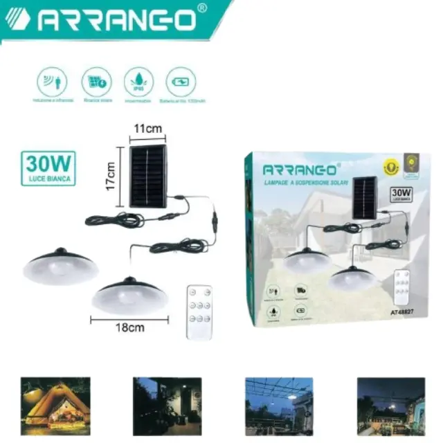 Arrango Κρεμαστό Ηλιακό Φωτιστικό 30W με Τηλεχειριστήριο Μαύρο AT48827 2