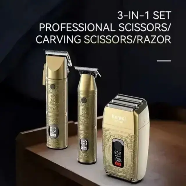 Kemei Σετ Επαναφορτιζόμενη Μηχανή Trimmer και Κουρευτική σε Ασημί Χρώμα KM-8540 3