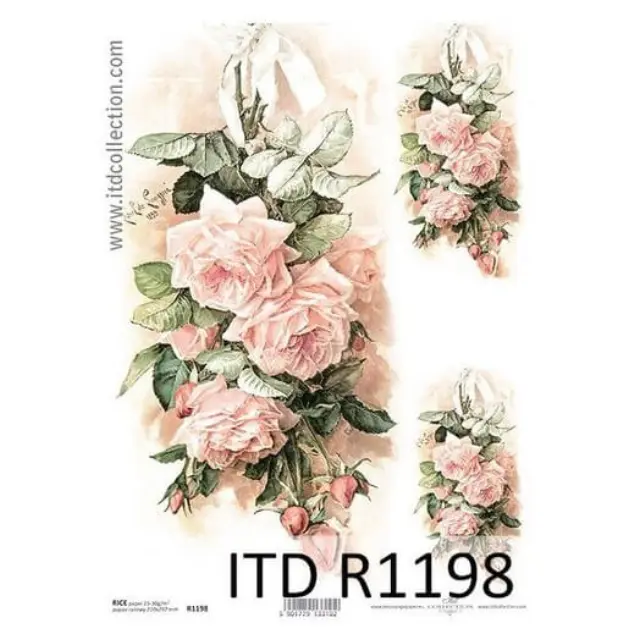 Ριζόχαρτο ITD 21x29cm, Μπουκέτα με ροζ λουλούδια, R1198