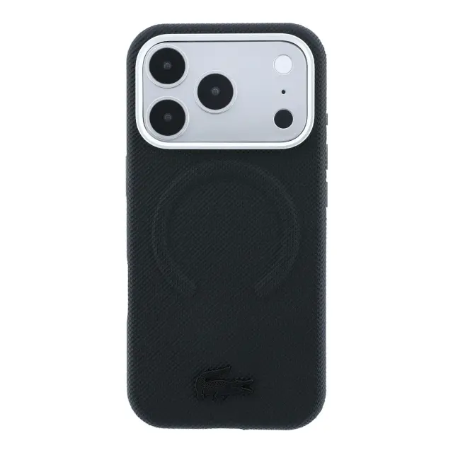 Lacoste PVC Petit Pique Semi Wrap Embossed MagSafe Case for iPhone 18 Pro Black 3