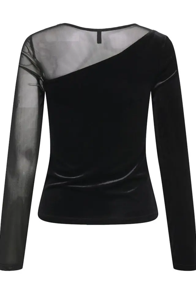 ONLY VELVET TOP ME ΔΙΑΦΑΝΕΙΑ Μαύρο