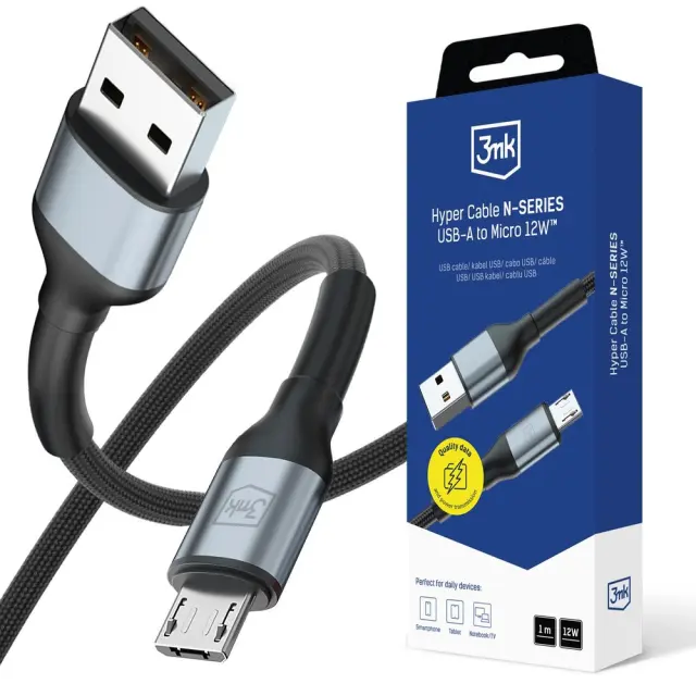 3mk® -N-SERIES Hyper Καλώδιο USB-A σε micro USB 12W 1m/Black.