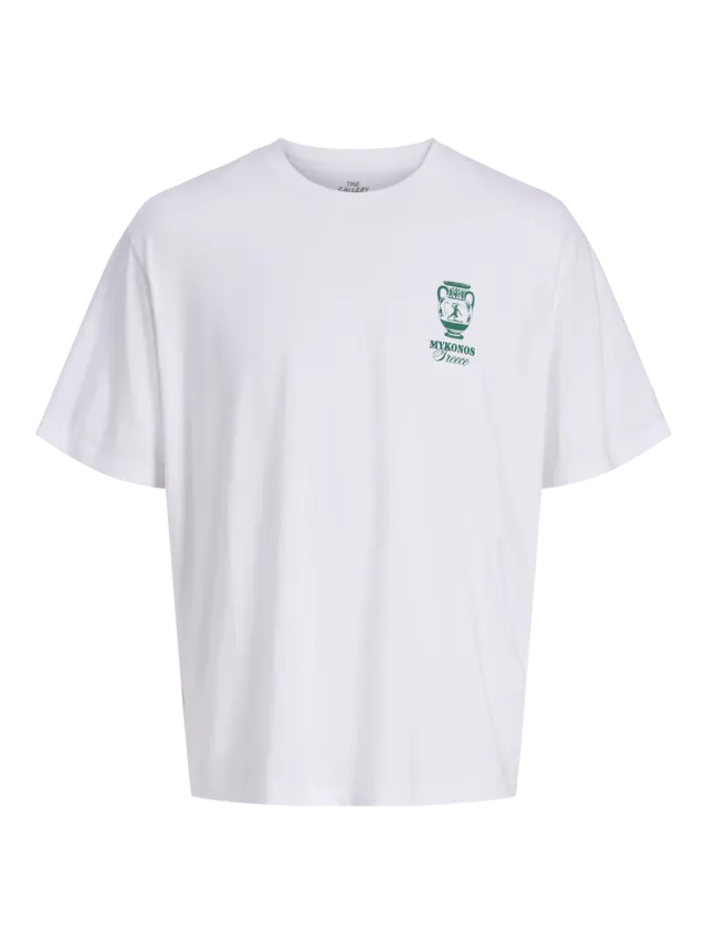 T-shirt με πράσινο τύπωμα JORVACATION Bright White – Greece / Mykonos - M
