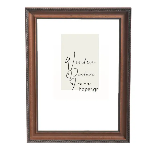 Κορνίζα ξύλινη τοίχου χρώμα καφέ καρυδιάς ματ με σημάδια παλαίωσης και σκάλισμα ανάγλυφο με μαύρη σκιά , τζάμι ακρυλικό  τύπου plexyglass (Κ3603/67)