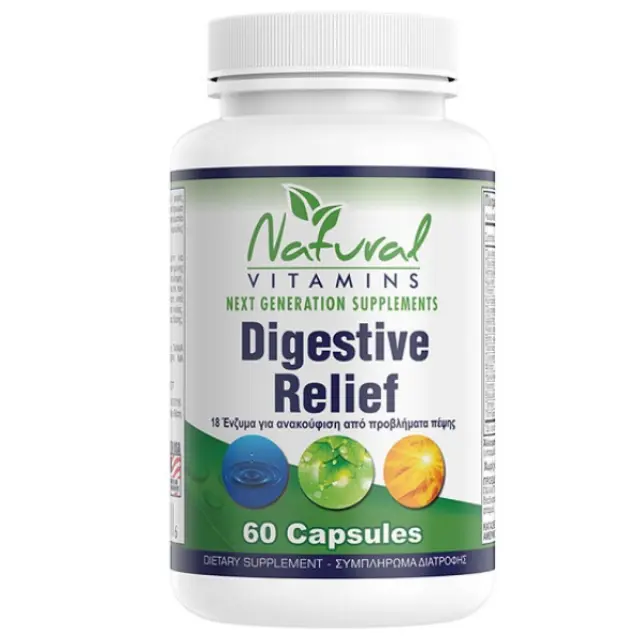 Πεπτικά Ένζυμα Digestive Relief • Natural Vitamins • 60 κάψουλες