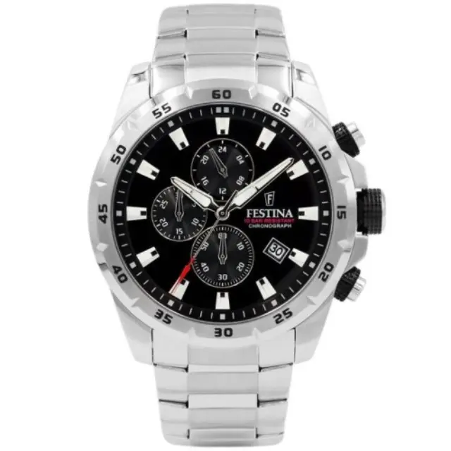 Festina Chrono Sport Men's Chronograph Watch Black Dial Silver Stainless Steel Bracelet F20463/4