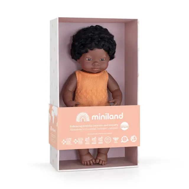 MINILAND DOLLS MINILAND ΚΟΥΚΛΑ ΑΦΡΙΚΑΝΗ 38 CM ΜΕ ΡΟΥΧΑΛΑΚΙΑ 2