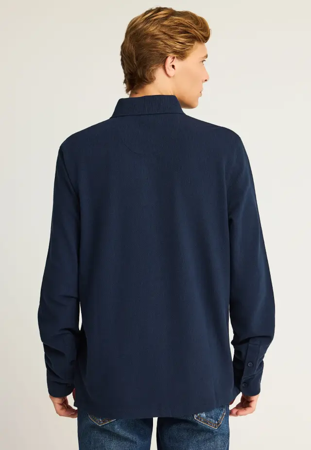 Funky Buddha Polo Long Sleeve Blouse Navy FBM012-001-11 2