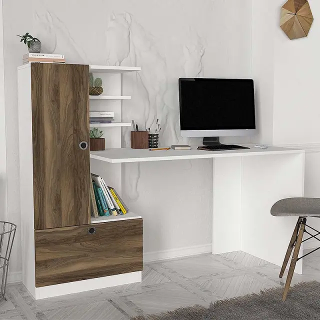 Γραφείο εργασίας Domingo Megapap χρώμα λευκό - καρυδί 149,5x60x120εκ.