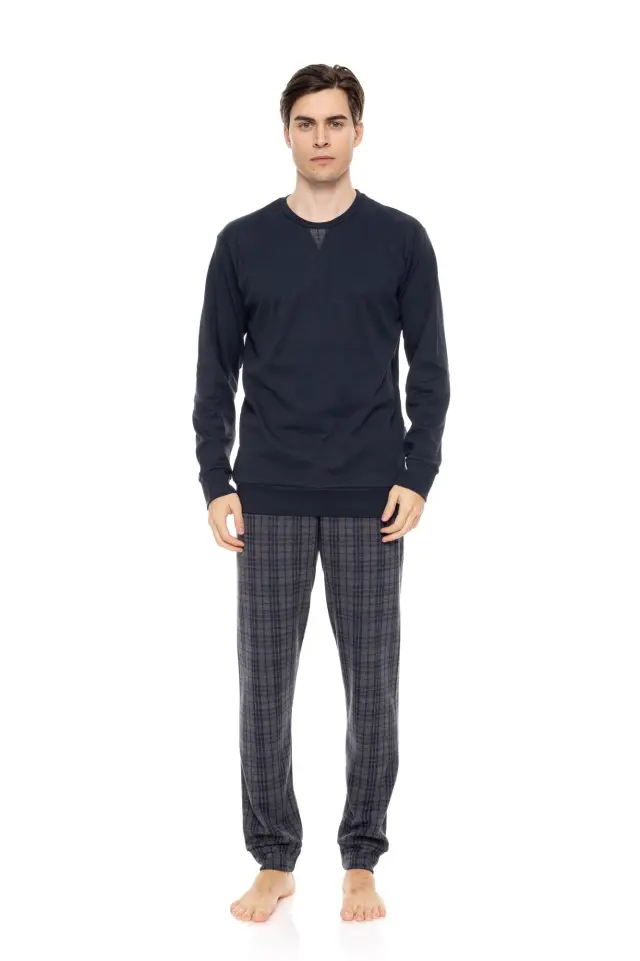 Ανδρική Πυτζάμα Jacquard Blue-Grey Plaid W-M700 Τύπος Ulisse